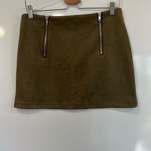 HYFVE‎ Olive Faux Suede Double Zip Mini Skirt M